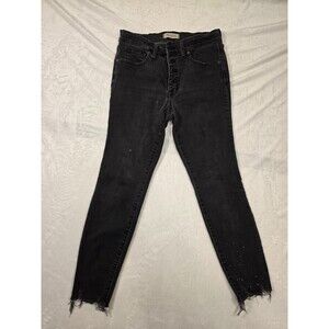 Madewell High-Rise Skinny Black Stretch Denim Frayed Hem Women's Jeans